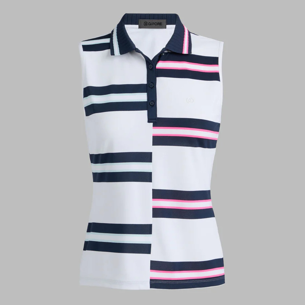 G/FORE WOMENS TECH PIQUÉ ENGINEERED STRIPE POLO TOP Size S M Golf Sleeveless NWT - Picture 1 of 5